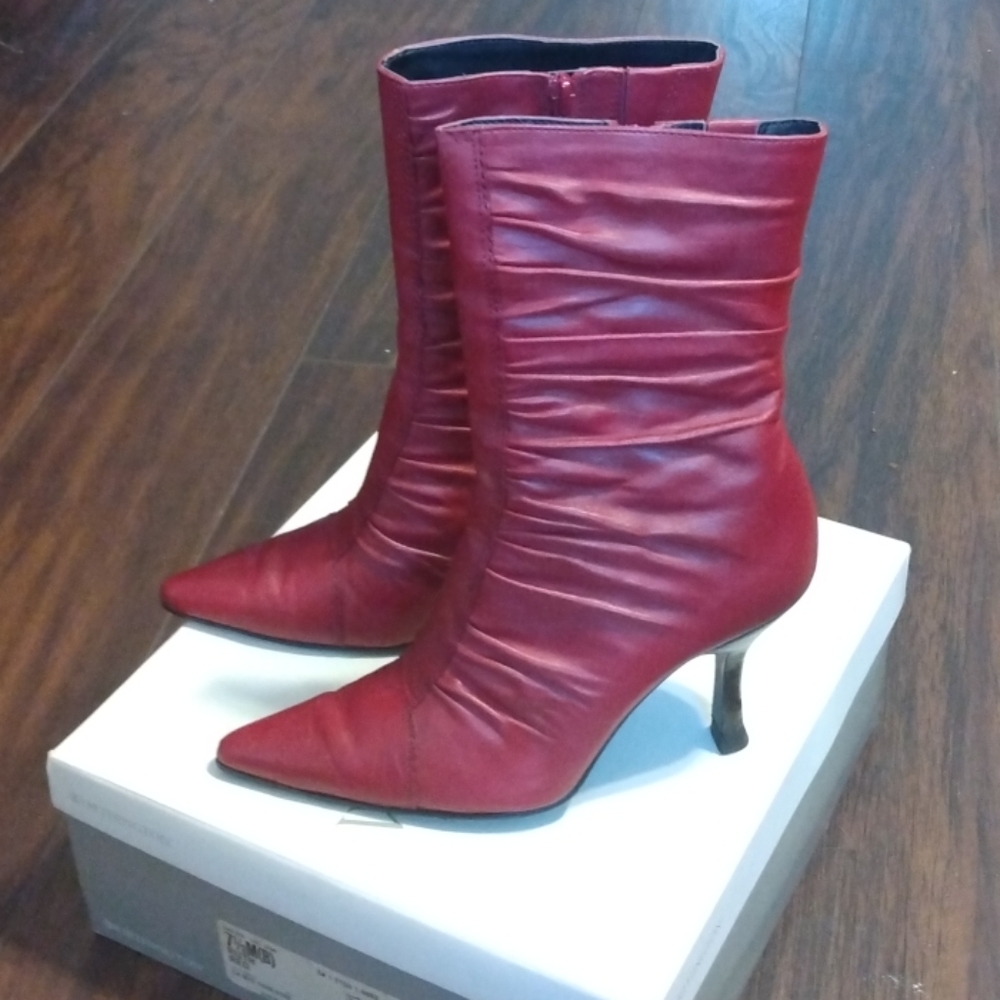 red heeled bootie